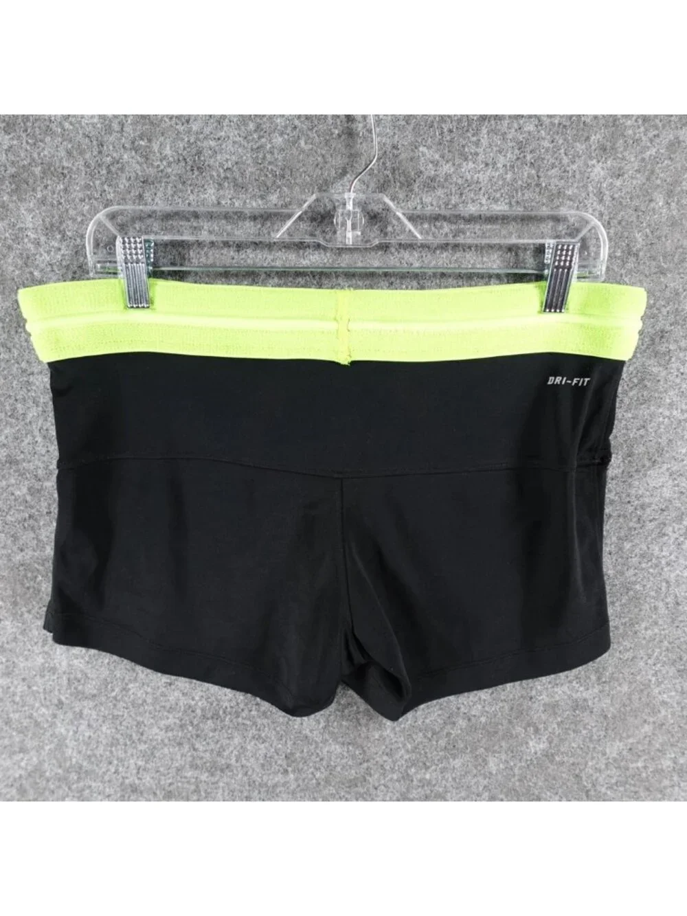 Nike Dri-Fit Athletic Running Shorts‎ Womens S Black Neon Waistband Gym Training